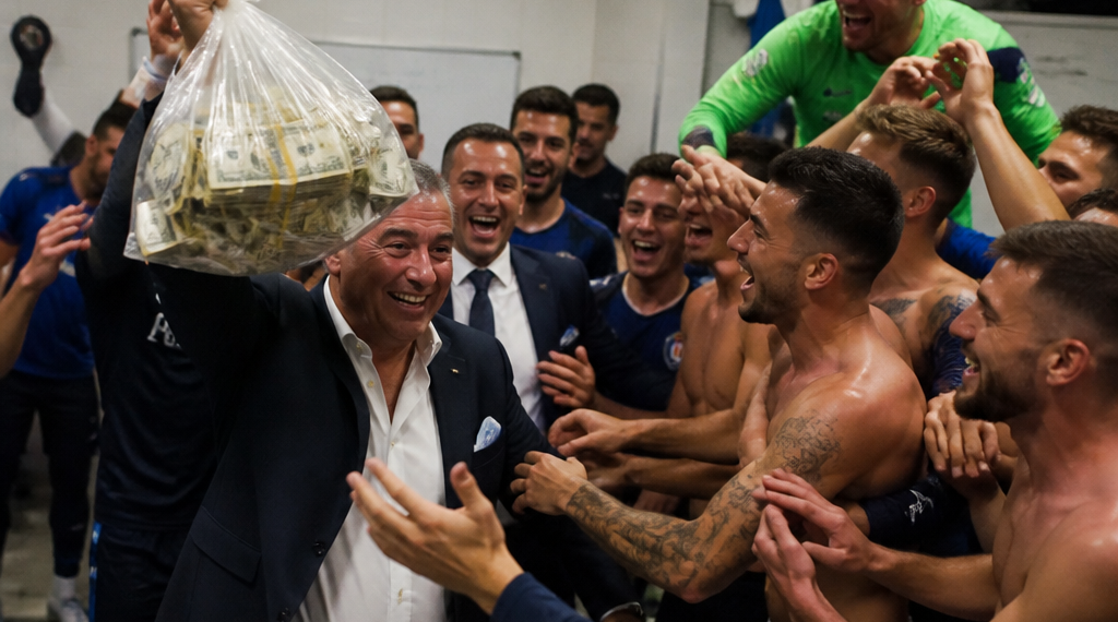 Espectacular gesto del presidente del Dinamo City: una bolsa de dinero para celebrar la clasificación